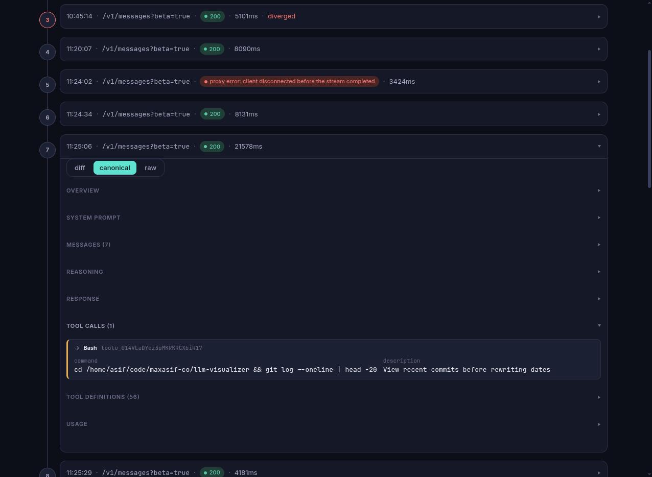 An expanded exchange showing a Bash tool call rendered with its command and description